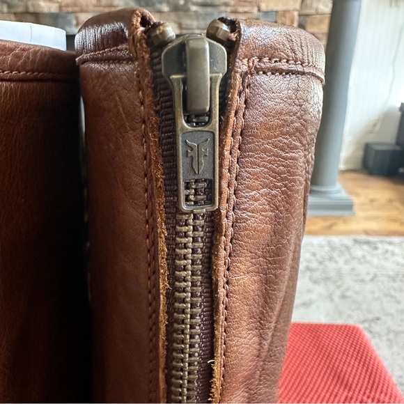 Frye Phillip Harness Knee High Leather Boots Sz 9 Brown w/Studs Back Zipper - Picture 8 of 10